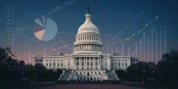 US Capitol building with financial charts representing the 2025 federal budget