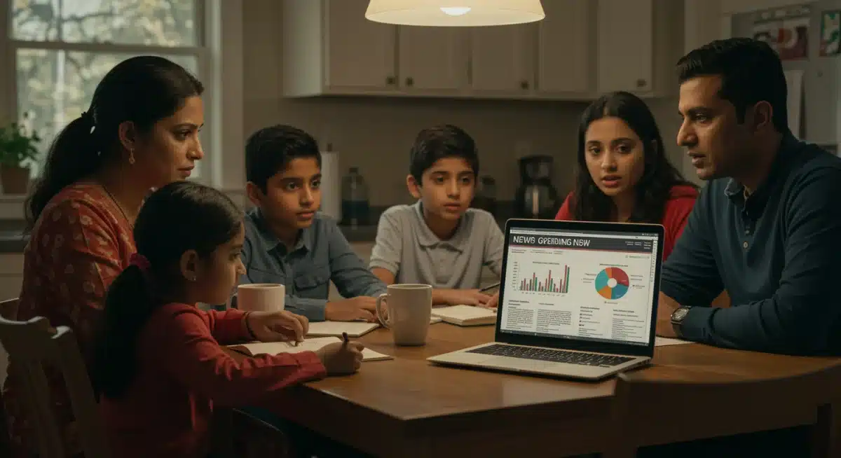 Family discussing personal finances in relation to government spending