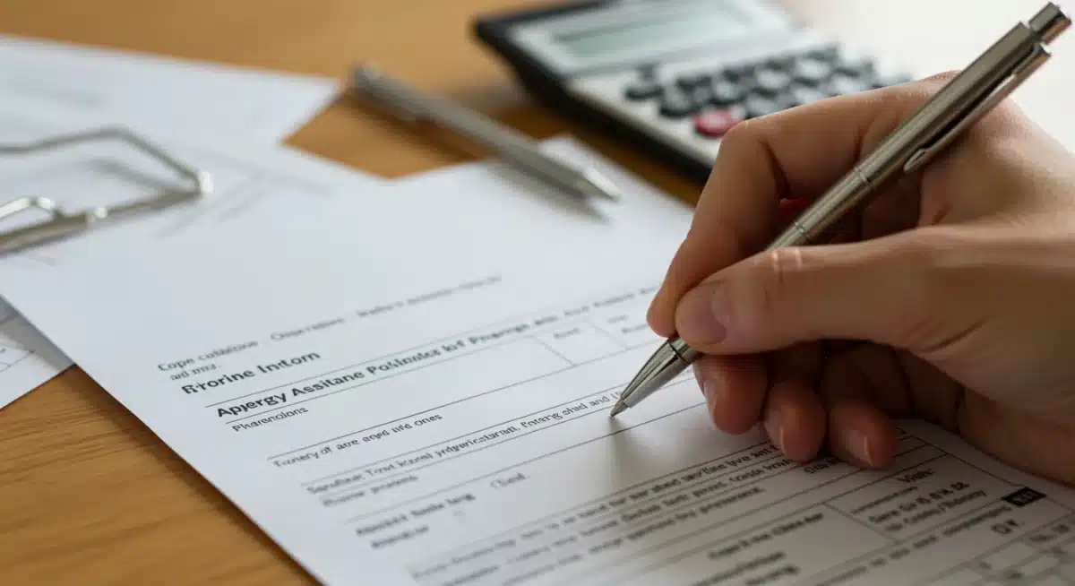 Hand filling out a 2025 energy assistance program application form