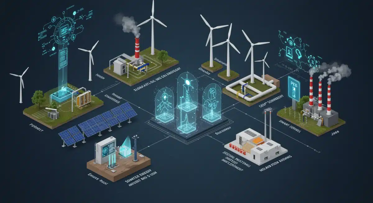 Infographic displaying various renewable energy technologies and smart grid integration