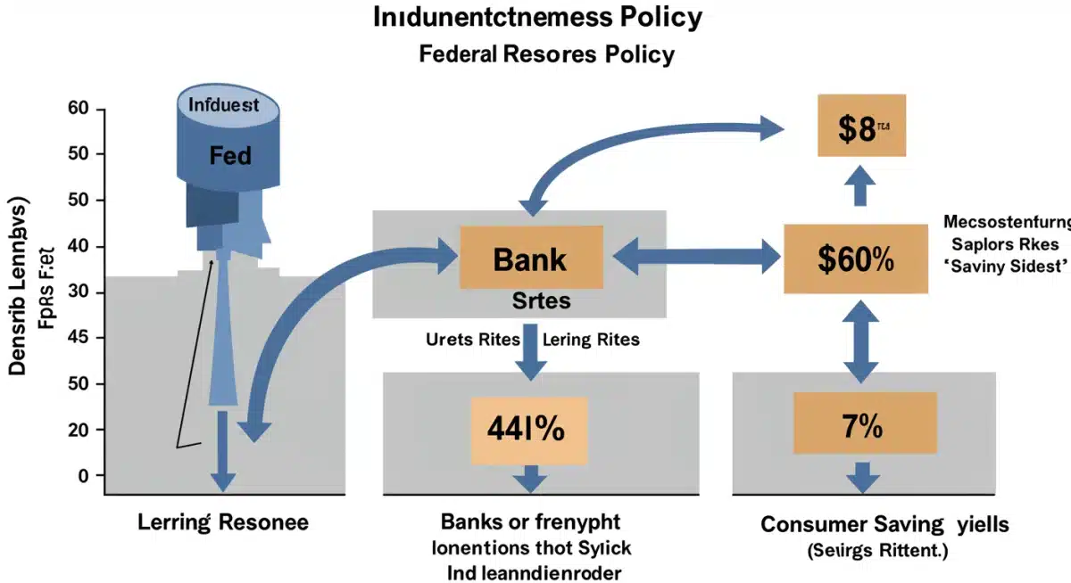 Graphic showing the Federal Reserve's influence on bank lending and consumer savings rates.