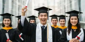 Graduates celebrating career growth with master's degrees