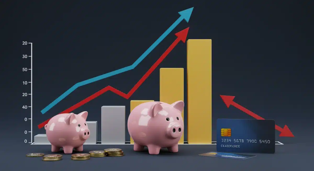 Graph showing rising and falling interest rates affecting savings and credit cards