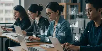 Adults engaged in online learning for career advancement