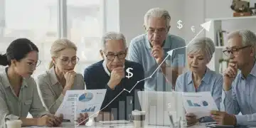 Diverse individuals planning retirement with financial charts and digital screens, symbolizing SECURE Act 2.0 impact.