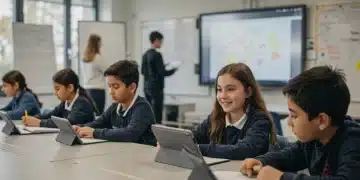 Students learning with new education policies in 2026 US K-12 classrooms.