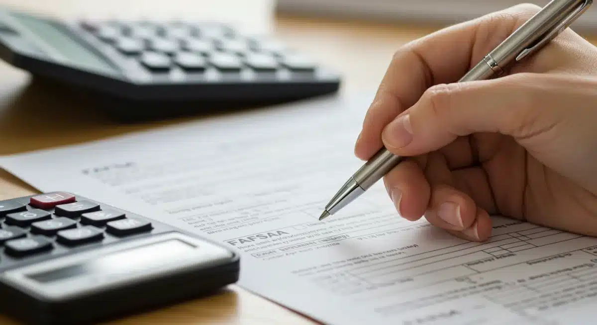 Close-up of hand filling out a FAFSA application form