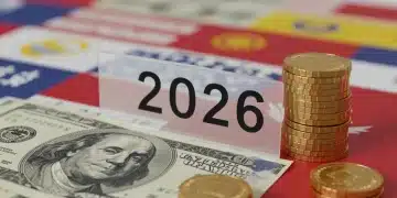Calendar showing 2026 with state flags and money, representing unemployment benefits comparison.