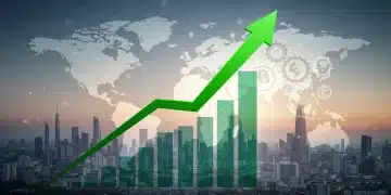 Illustration of economic growth, global financial market, and challenges affecting GDP forecast for 2026