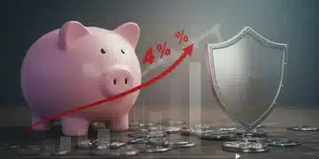 Graph showing 4% inflation rise with a protected piggy bank