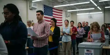 Citizens exercising their right to vote at a polling station, highlighting democratic participation