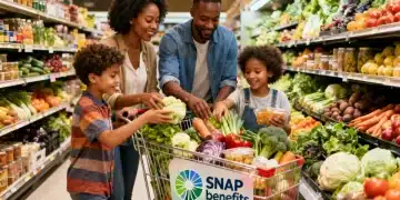 Family grocery shopping with SNAP benefits