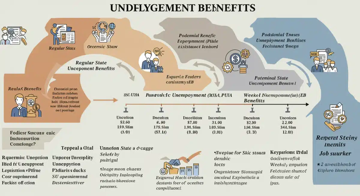 Infographic of unemployment benefit tiers and federal extensions