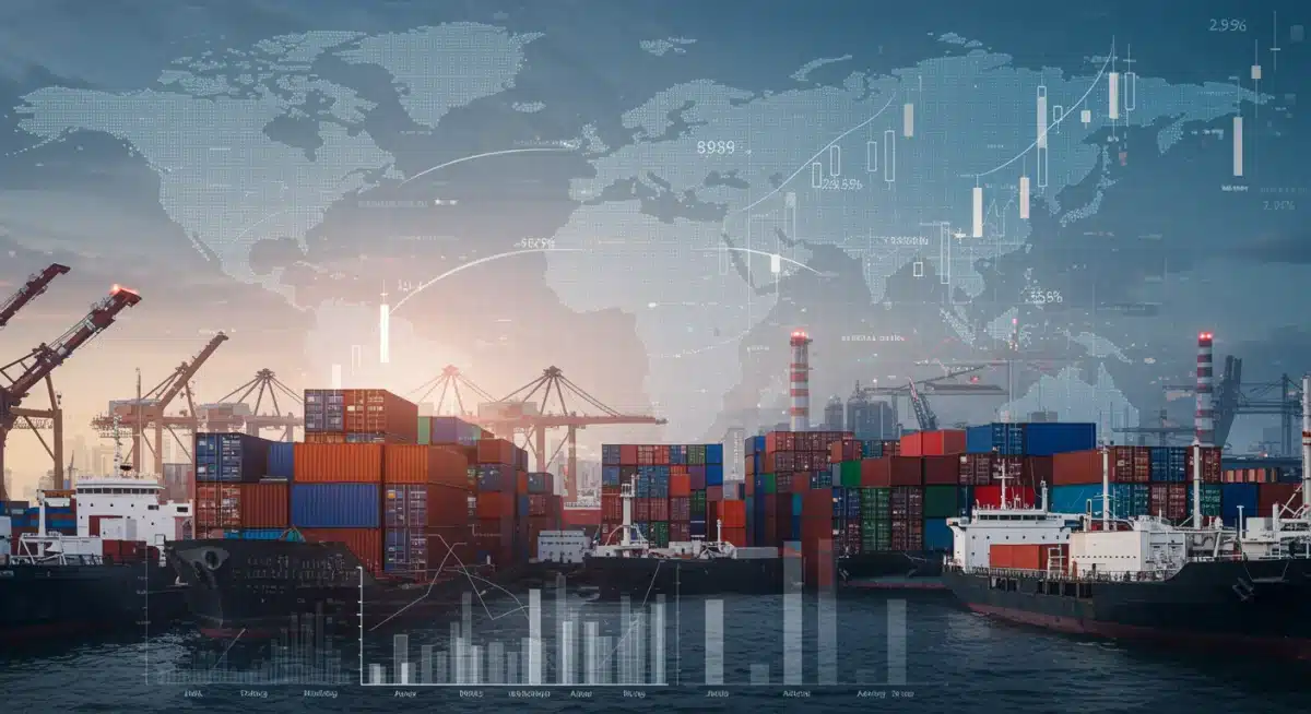 Complex global supply chain logistics illustrating trade flow and economic impact.