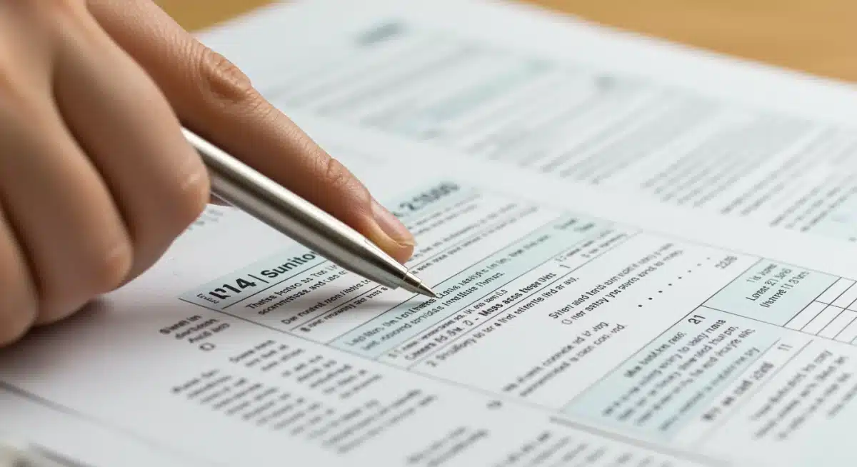 Hand highlighting a tax deduction section on a form, emphasizing careful review.