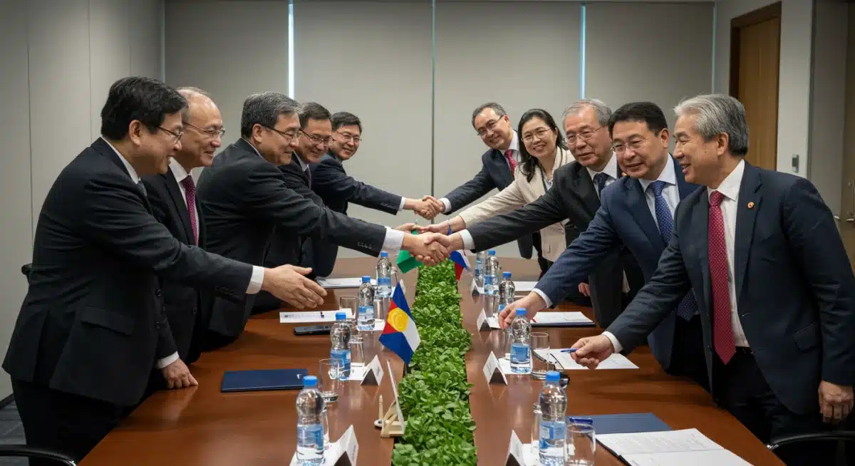 International delegates engaged in multilateral trade agreement negotiations.