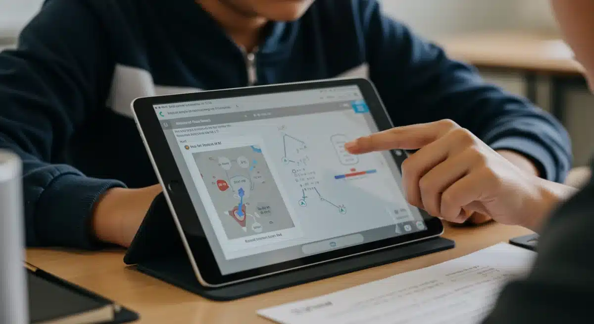 Student using an AI personalized learning platform on a tablet, receiving adaptive feedback.
