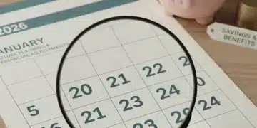 Calendar 2026 with magnifying glass, signifying future Social Security COLA planning