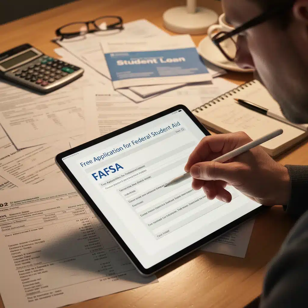 Filling out FAFSA form on a tablet for student aid