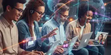 Diverse students engaged in online learning, representing global accessibility and future education trends.