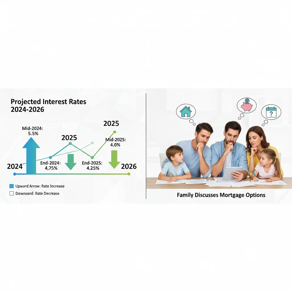 Infographic showing projected interest rates influencing mortgage decisions 2024-2026