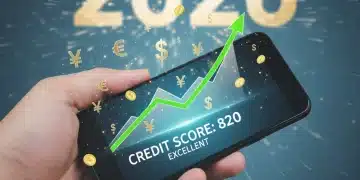 Hand holding phone showing rising credit score chart for 2026