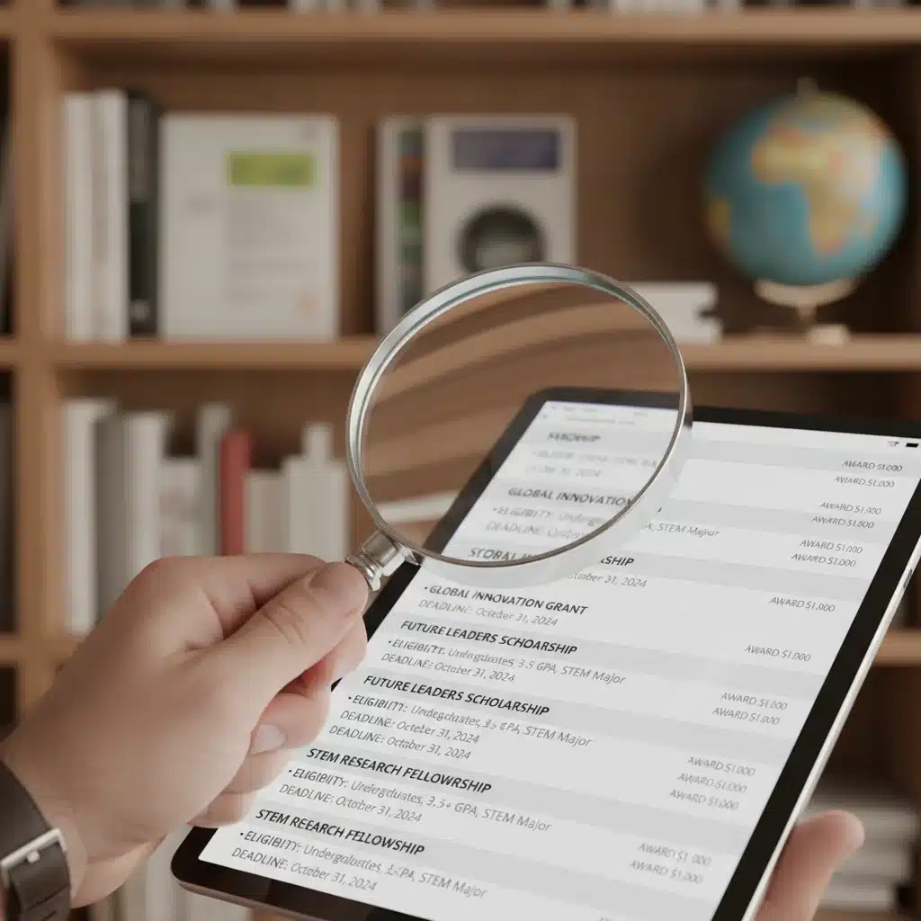 Searching for scholarship opportunities online with a magnifying glass