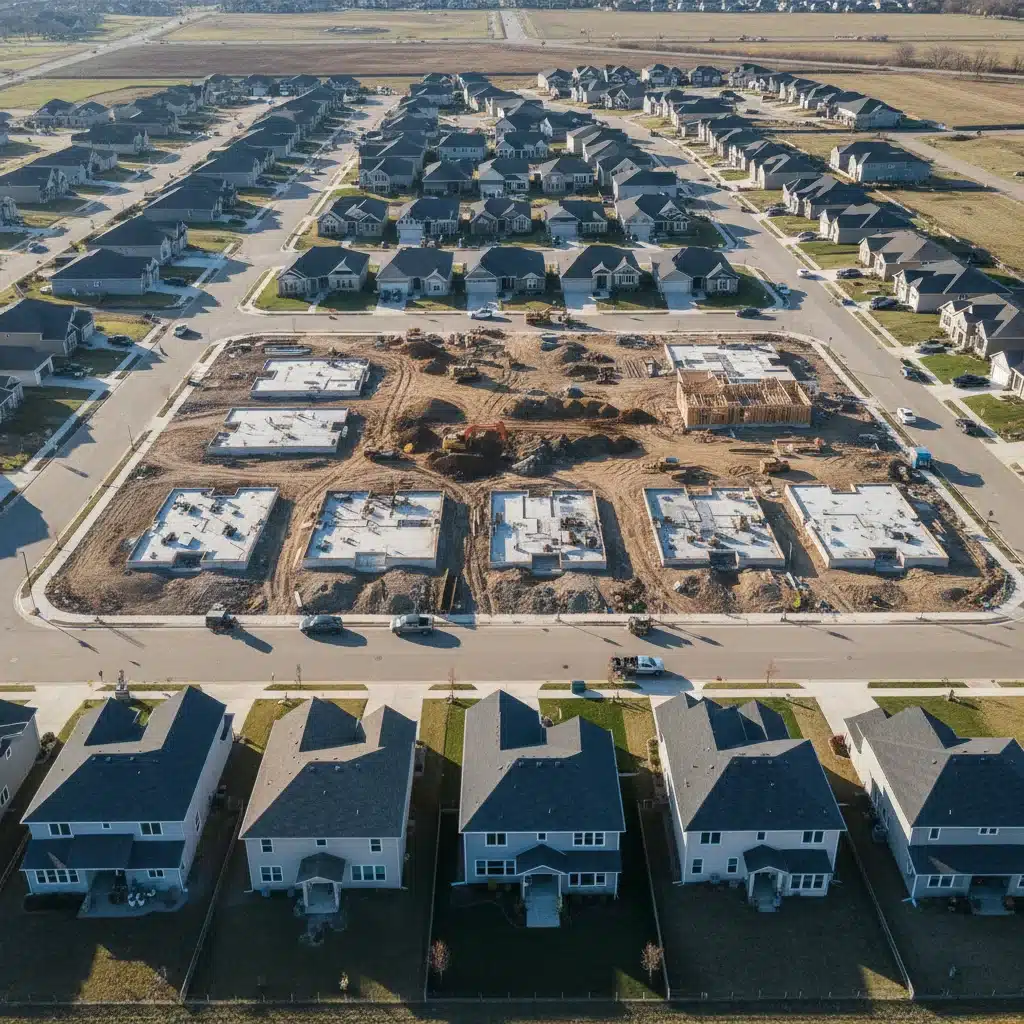 Aerial view of new suburban housing development, showing increasing inventory
