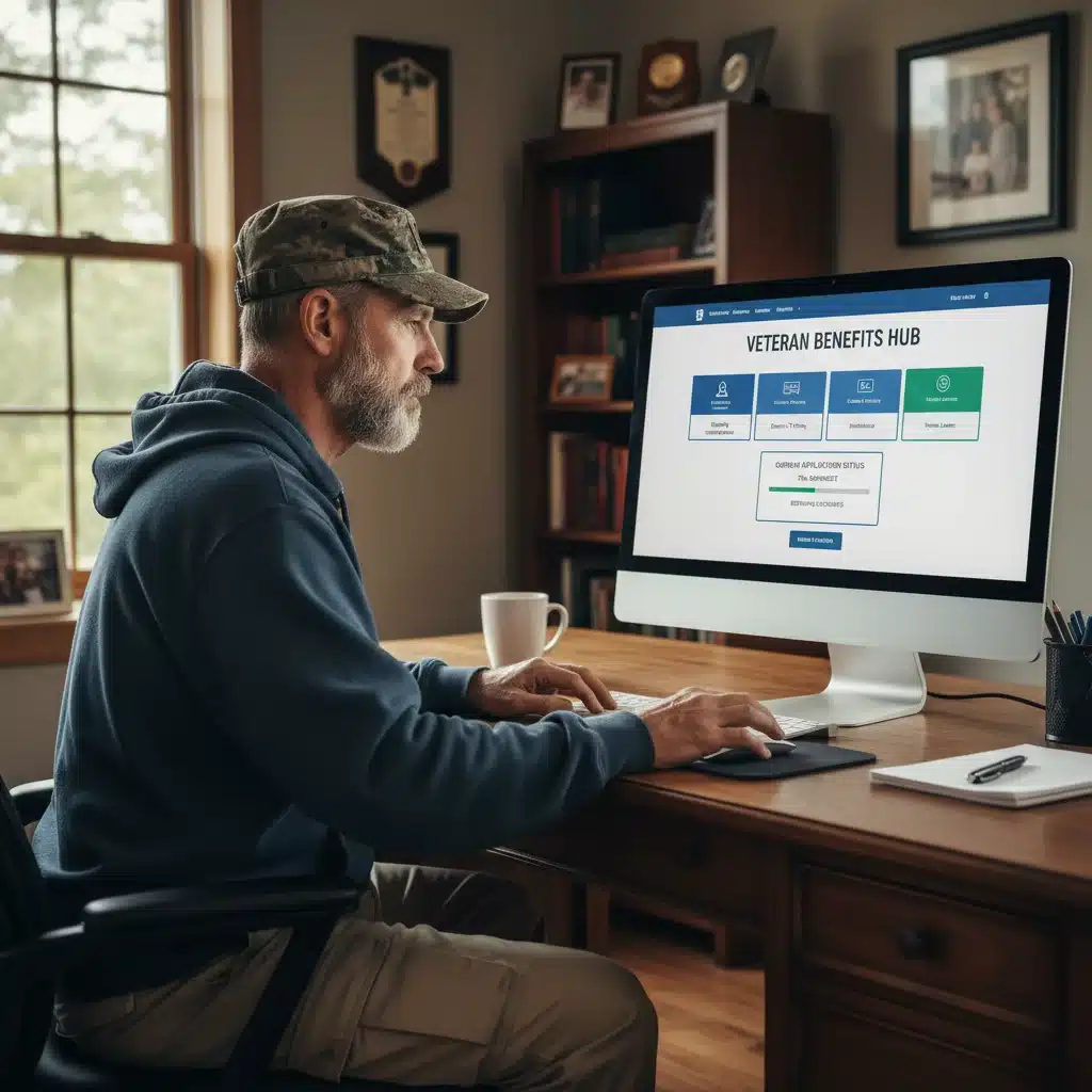 Veteran applying for benefits online, focused on a user-friendly digital portal.