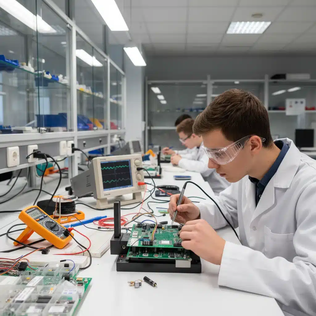 Student working on electronics in a vocational training lab.