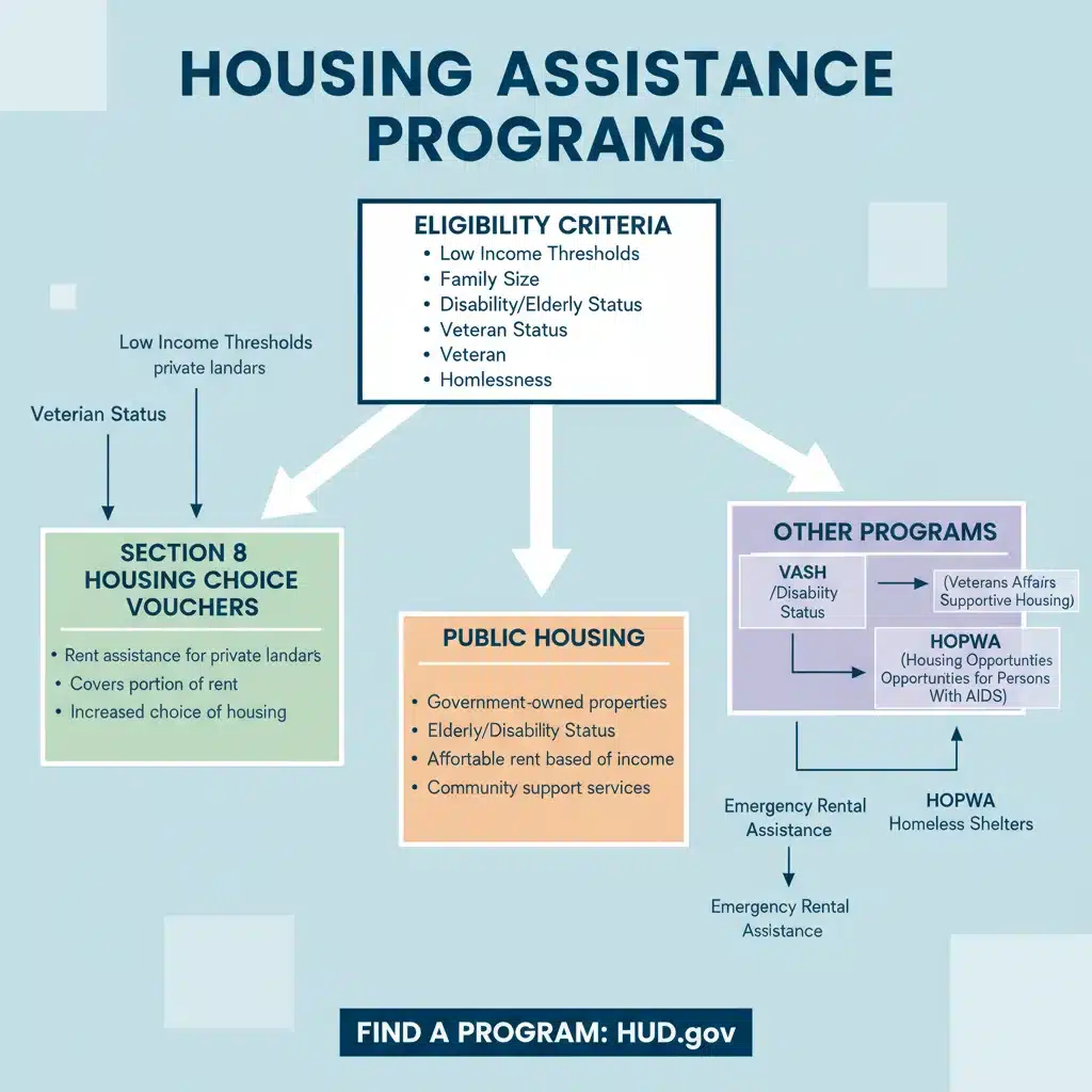 Infographic showing various housing assistance programs and eligibility