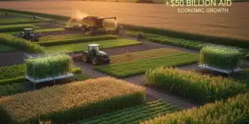 Sunrise over a prosperous farm field, symbolizing agricultural growth and financial support.